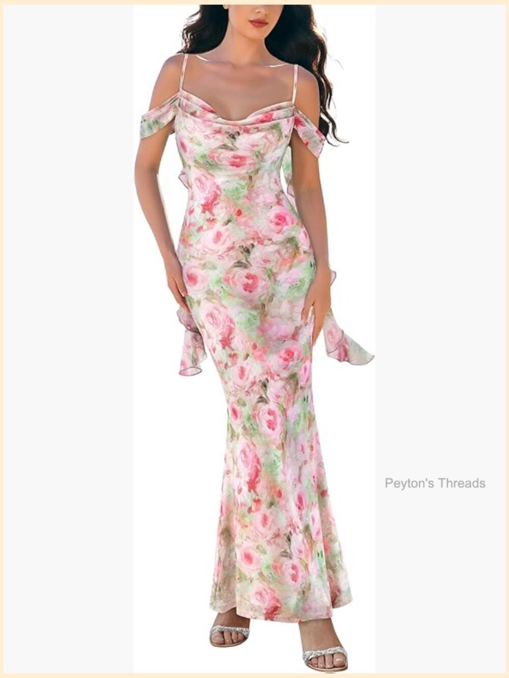 Spaghetti Strap Ruffle Bodycon Maxi Dress Cowl Neck Formal Wedding Guest Mesh